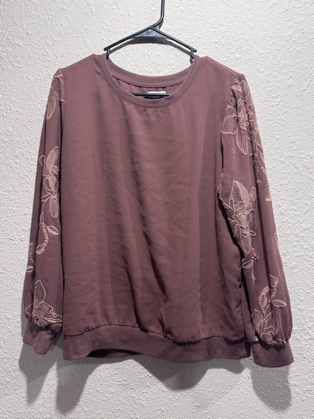 Maurices Mauve Pullover Sweatshirt with Embroidered Sleeves